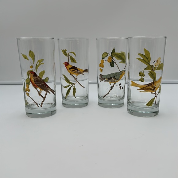 Set of 4 Vintage West Virginia Glass AMERICAN SONGBIRDS Flat Tumblers Glasses - Picture 2 of 16